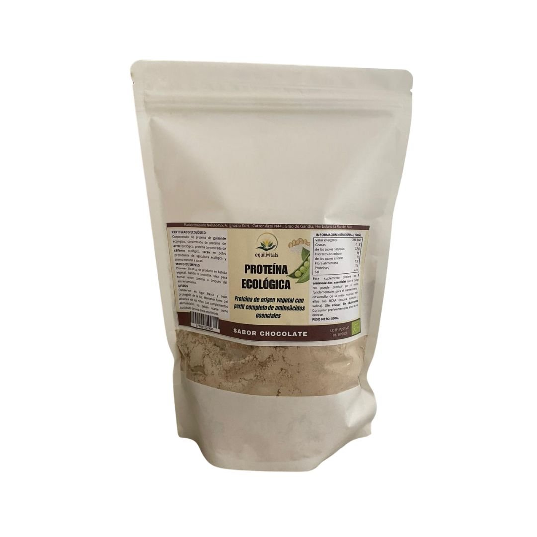 proteína de guisante, arroz y cáñamo ecológica de 500 gramos